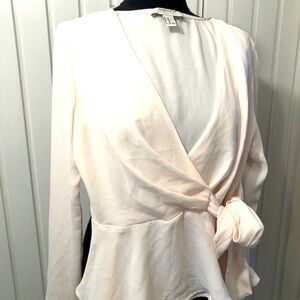Women wrap front cream blouse, flared bottom, forever 21 contemporary brand XS